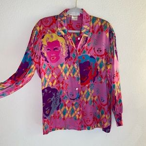 *Extremely RARE* ‘90’s Escada Silk Marilyn Monroe Warhol Pop Art Blouse